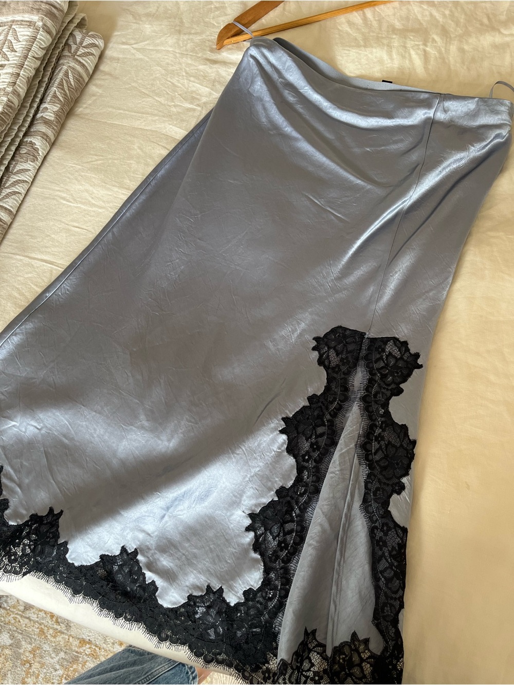 J. Crew blue/gray lace-trim skirt